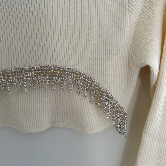 NEW Zara Rhinestone Soft Crop Top in Cream - Picture 4 of 5